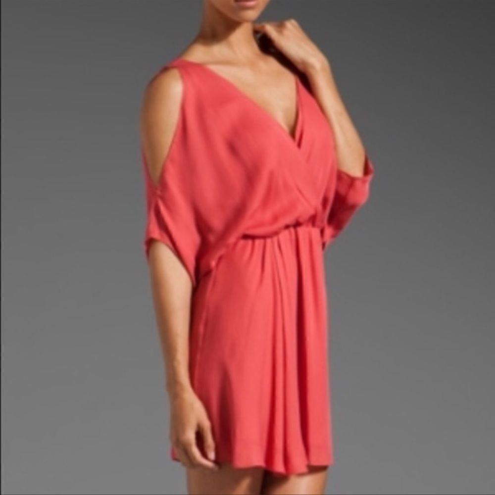 Haute Hippie Cold Shoulder Deep V Coral Dress XS